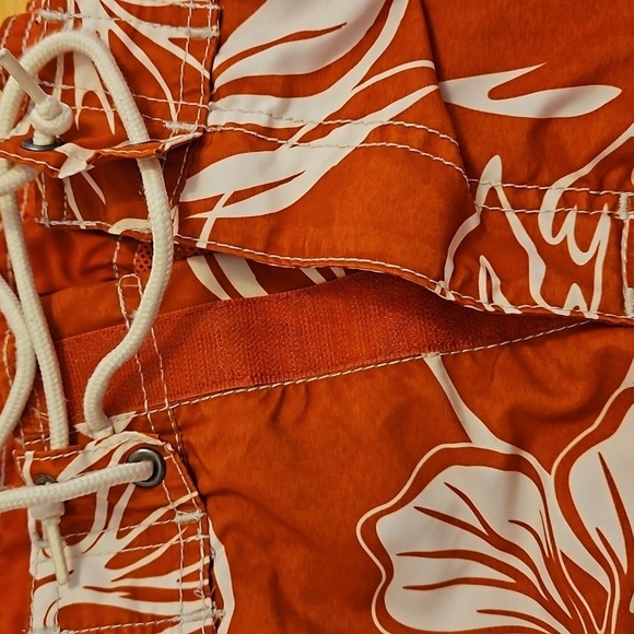 Tropical Swim Shorts w/ Velcro Pockets, Orange, Mens L (36/38) - Picture 6 of 7